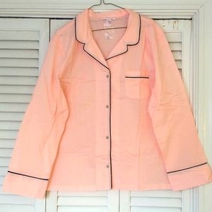Victoria's Secret Salmon Pink & Black Lined Pajama Shirt w/Pocket